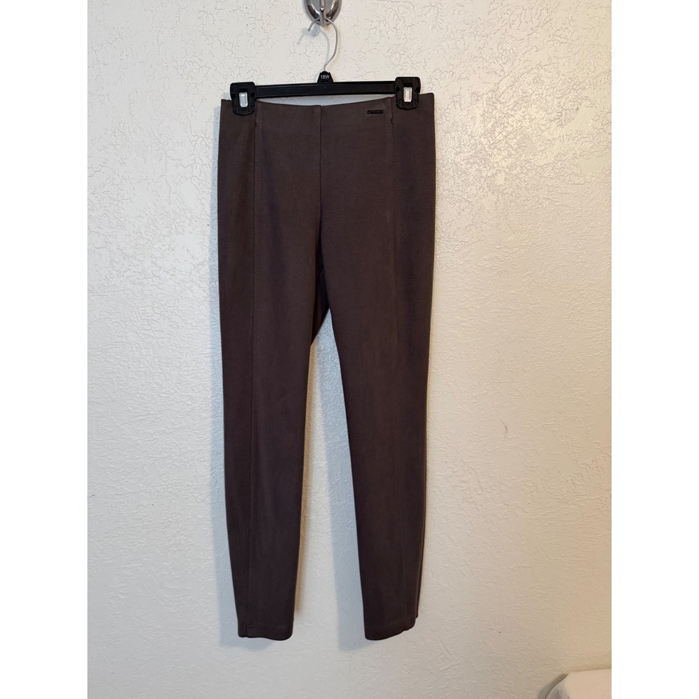 Tahari T Brown Faux Suede High Rise Seamed Leggings Stretch Pants Womens